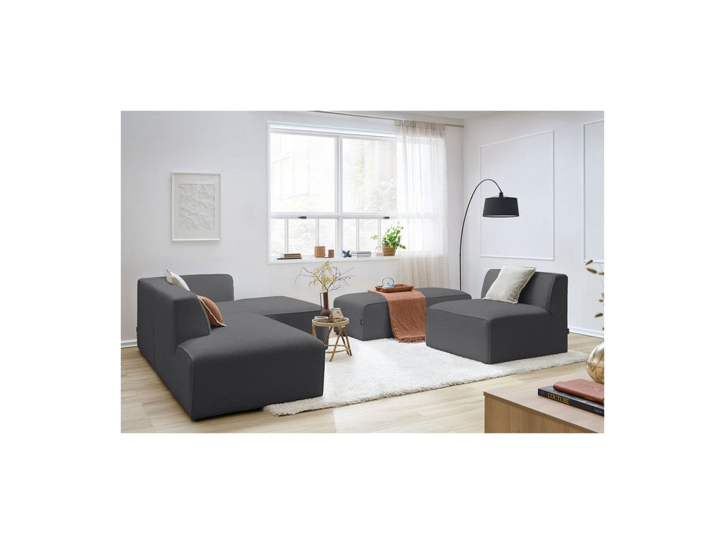 Megeve - Canapé D'Angle Fixe Modulable - Tissu Bouclette - Avec 1 Chauffeuse Et 1 Pouf - Angle Droit