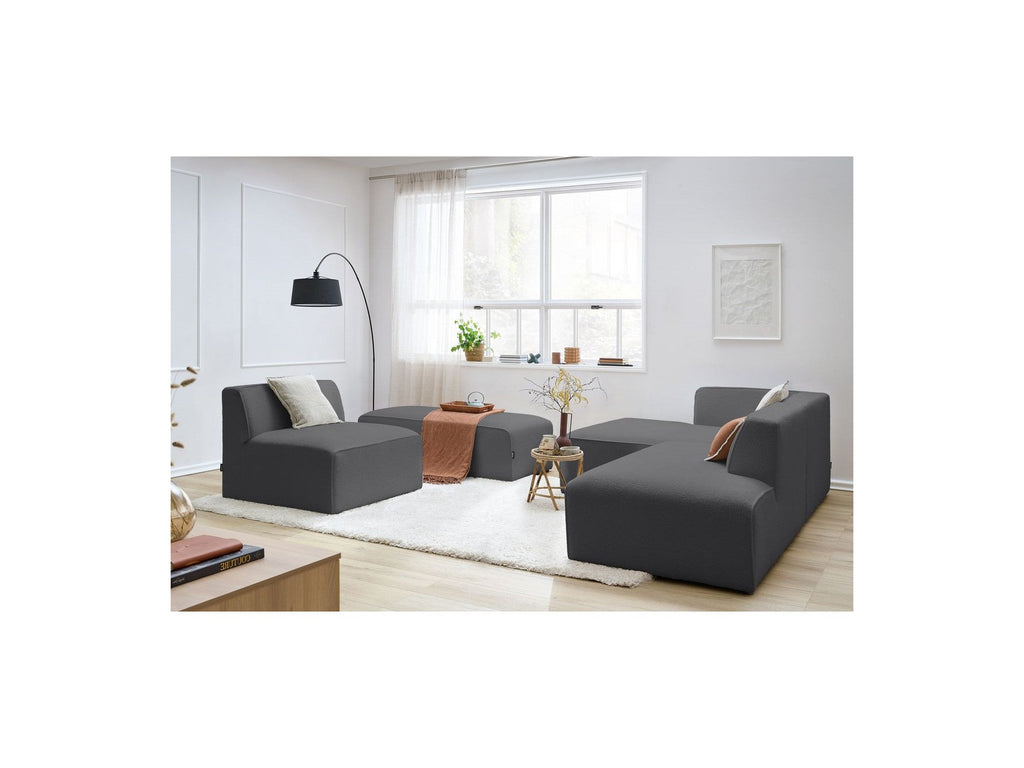 Megeve - Modular Fixed Corner Sofa - Bouclé Fabric - With 1 Armless Chair and 1 Pouffe - Left Corner