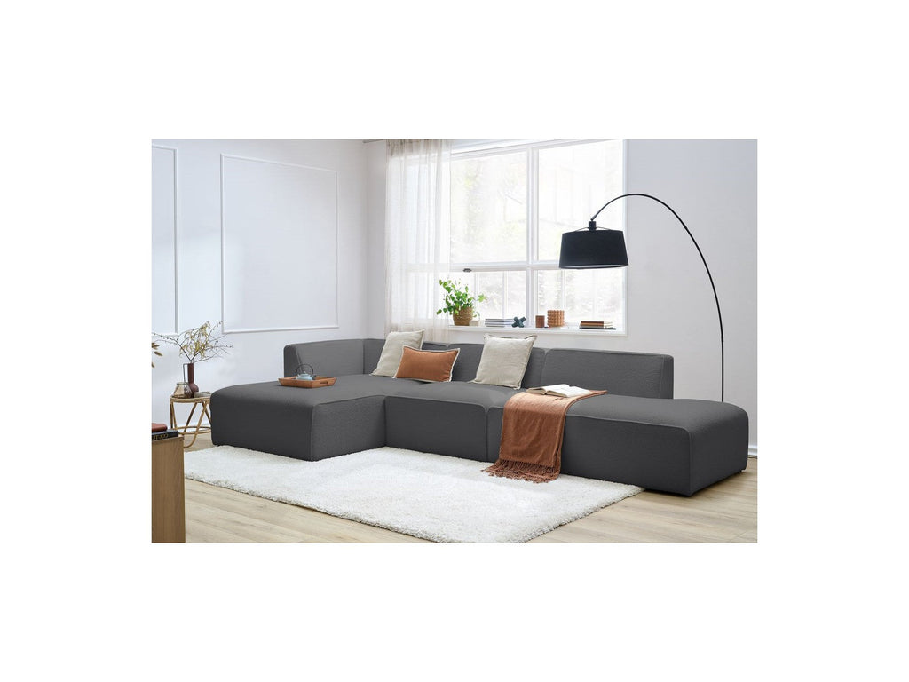 Megeve - Modular Fixed Corner Sofa - Bouclé Fabric - With 1 Armless Chair and 1 Pouffe - Left Corner