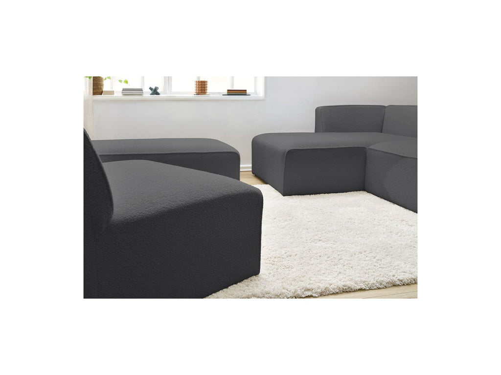 Megeve - Modular Fixed Corner Sofa - Bouclé Fabric - With 1 Armless Chair and 1 Pouffe - Left Corner
