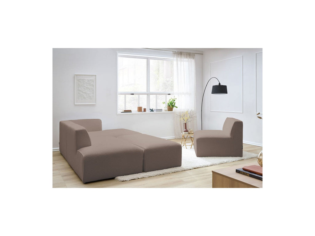 Megeve - Canapé D'Angle Fixe Modulable - Tissu Bouclette - Avec 1 Chauffeuse Et 1 Pouf - Angle Droit