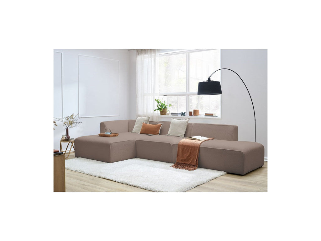 Megeve - Modular Fixed Corner Sofa - Bouclé Fabric - With 1 Armless Chair and 1 Pouffe - Left Corner