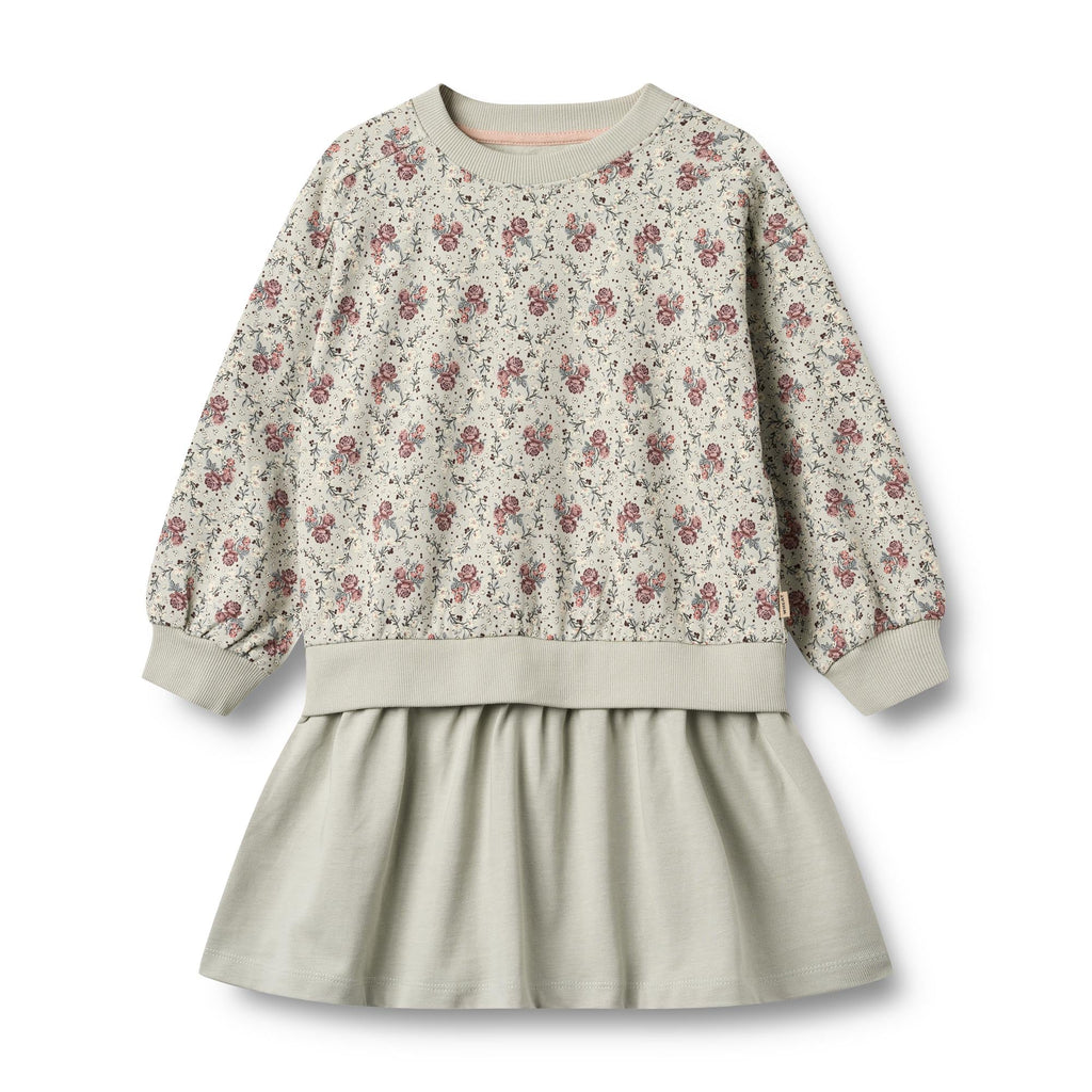 Vestido Sudadera De Manga Larga Maggie - Slightly Green Flowers - Niña