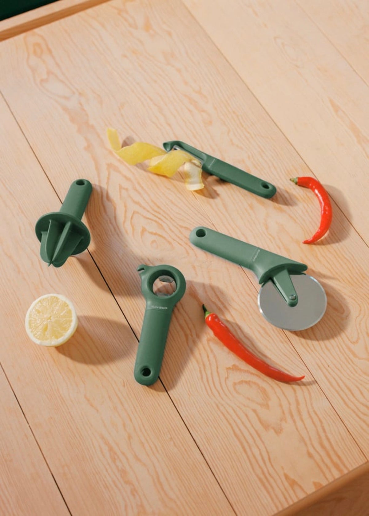Kitchenware Studio - Pack De 4 Utensilios De Cocina Con Soporte De Madera - Sage