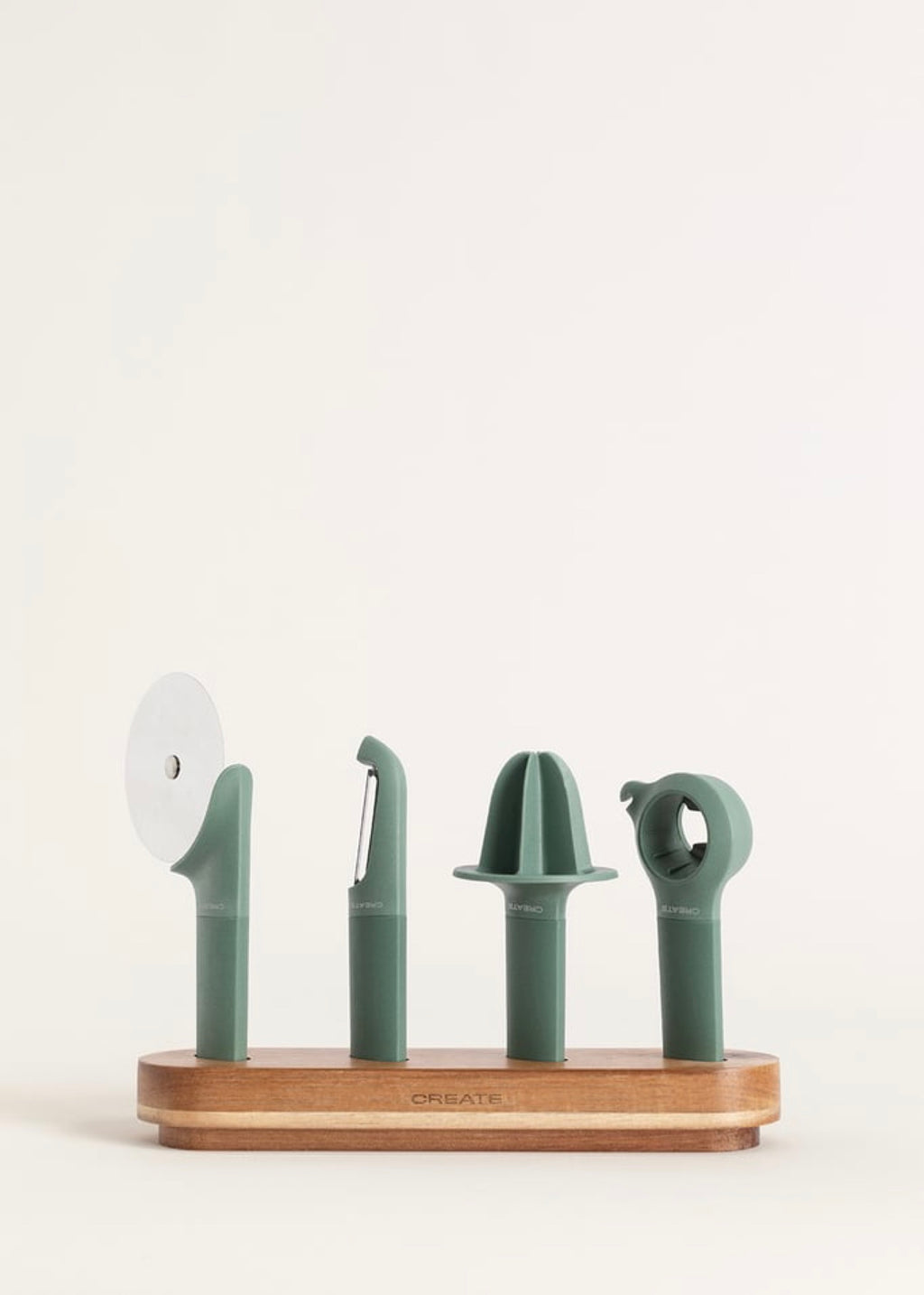 Kitchenware Studio - Pack De 4 Utensilios De Cocina Con Soporte De Madera - Sage