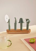 Kitchenware Studio - Pack De 4 Utensilios De Cocina Con Soporte De Madera - Sage