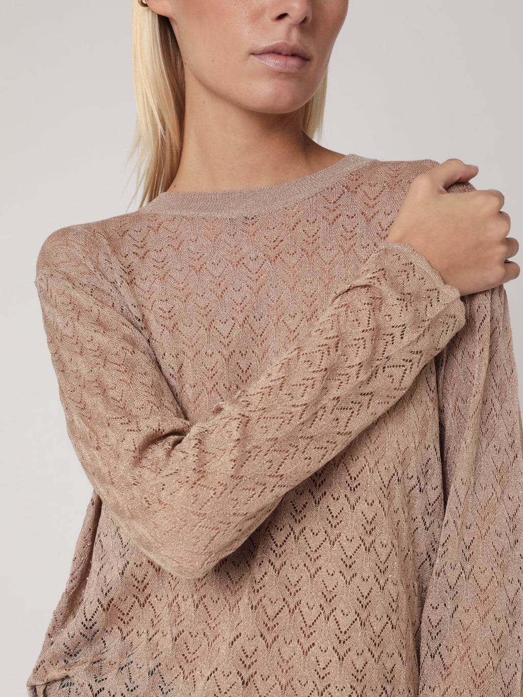 Pull Col Rond Ml Details Wave - Sand