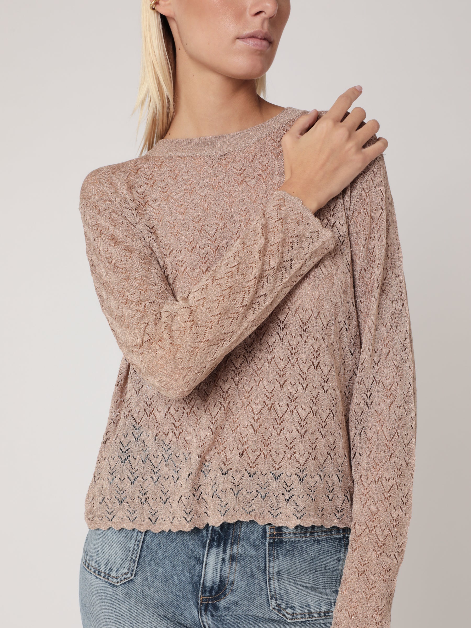 Pull Col Rond Ml Details Wave - Sand