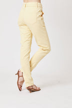 High Waist Belted Slim Jeans - Light Yellow