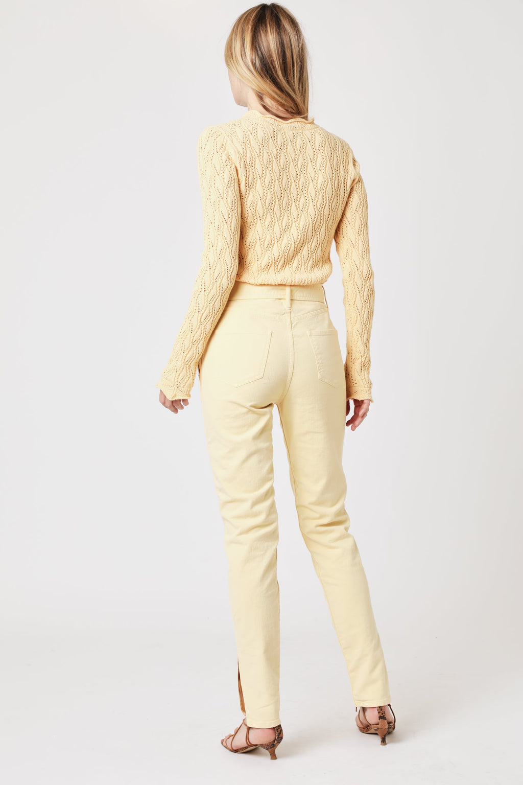 High Waist Belted Slim Jeans - Light Yellow