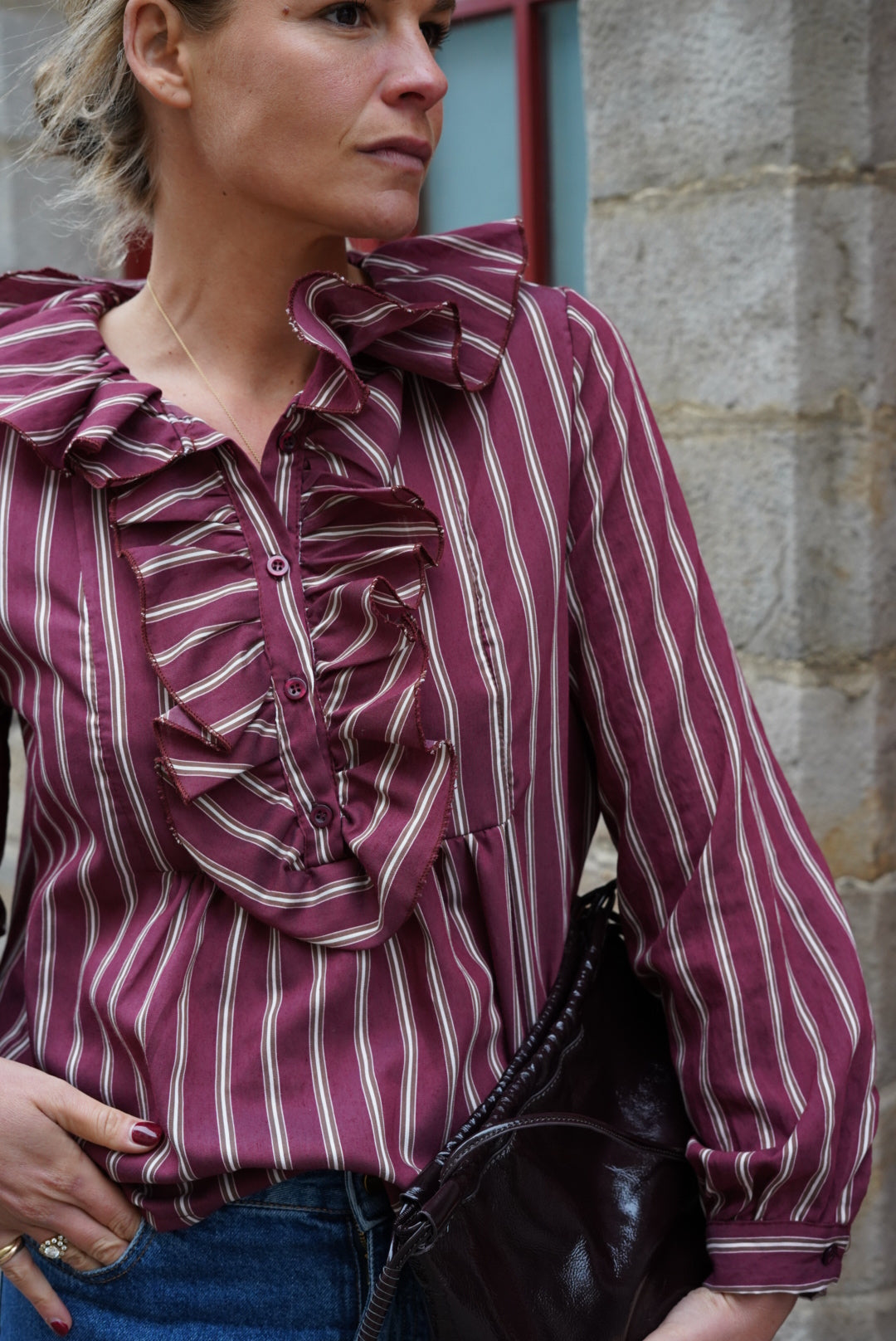 Blouse Olympe Rayure Bordeaux