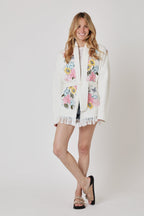Berenice - Fringed Artwork Cardigan - Off White