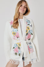 Berenice - Fringed Artwork Cardigan - Off White