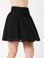 Berenice - Jupe Courte Unie Decoupes - Black