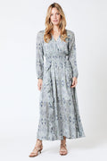 Berenice - Long Smocked Waist Dress - Mosaic Blue