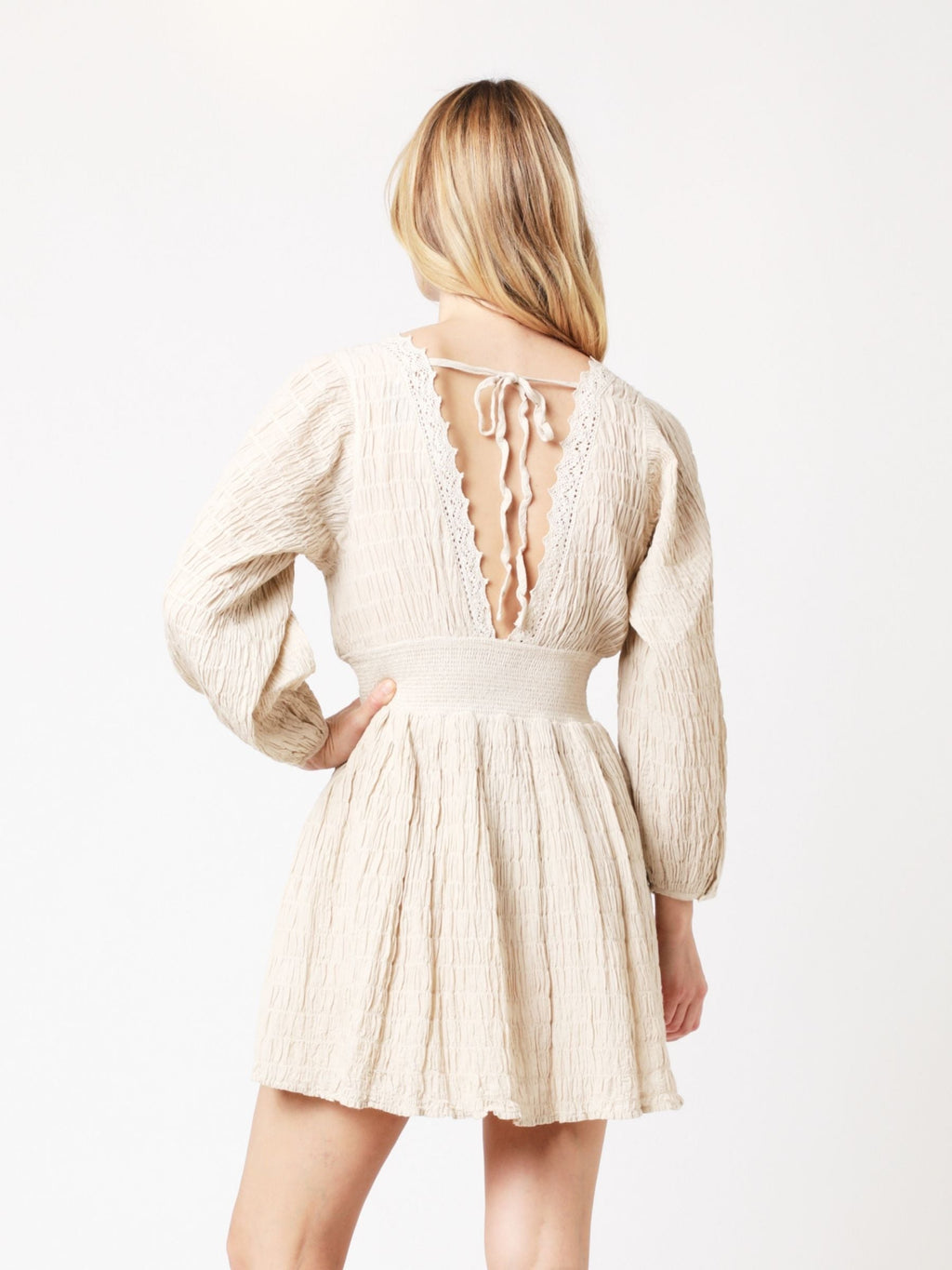 Berenice - Robe Courte Unie Brodee - Beige
