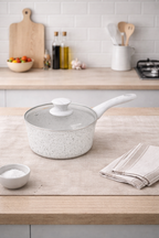 Cassere Ø 18 Cm « Stonewhite » Avec Poignée De Couvercle Et Effet Bois Blanc