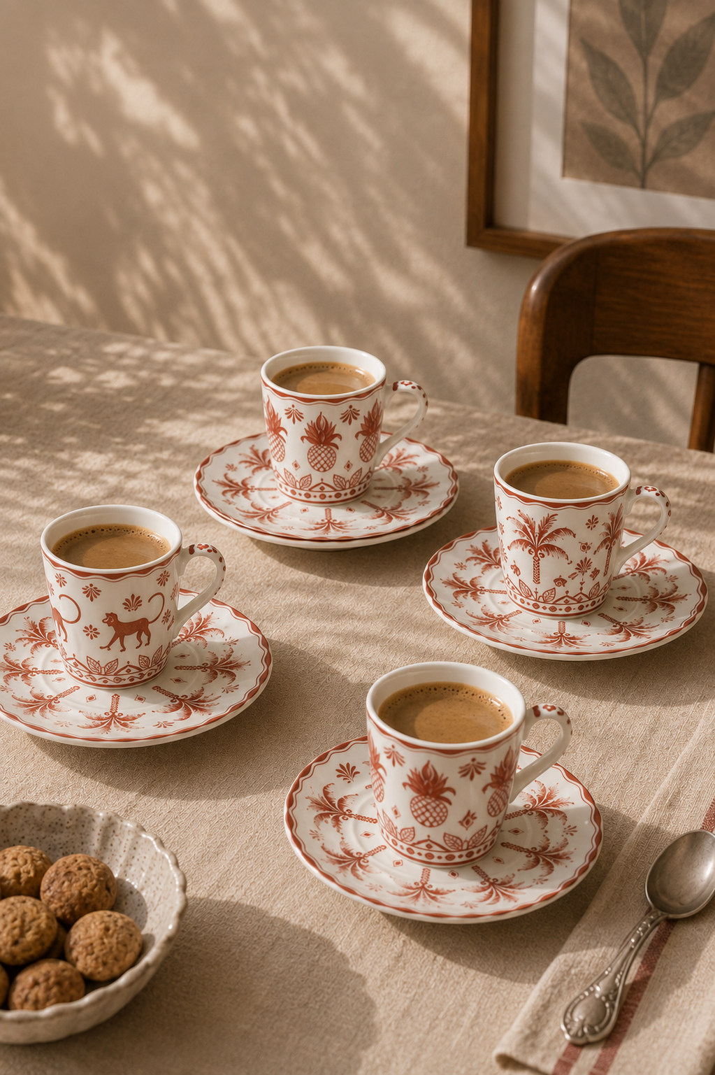 Exotic Vibes - Set De 4 Tasses À Café Avec Soucoupes - Porcelaine - Multicolore