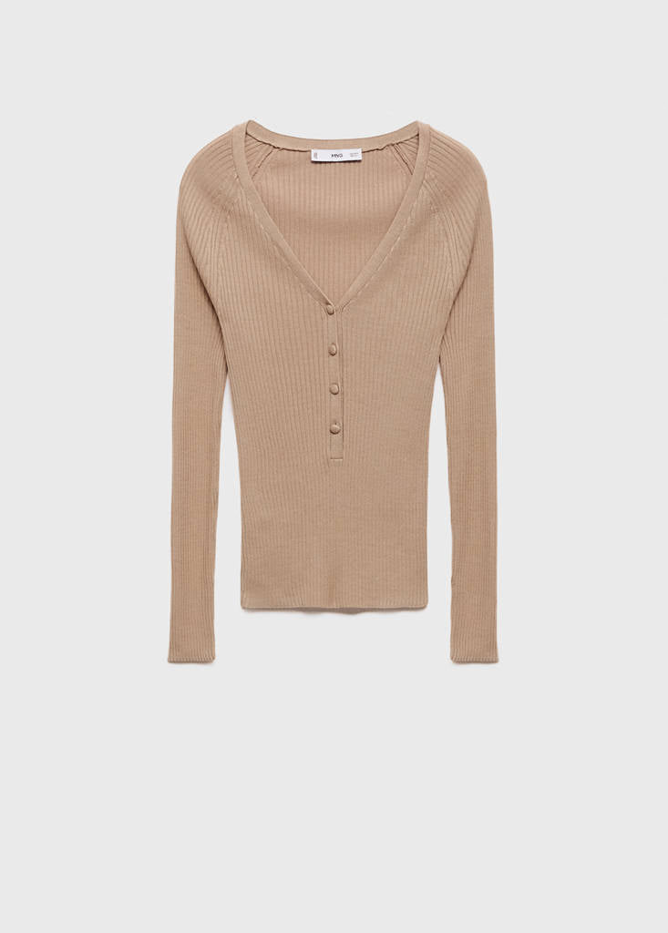 Pullover a costine con scollo a V