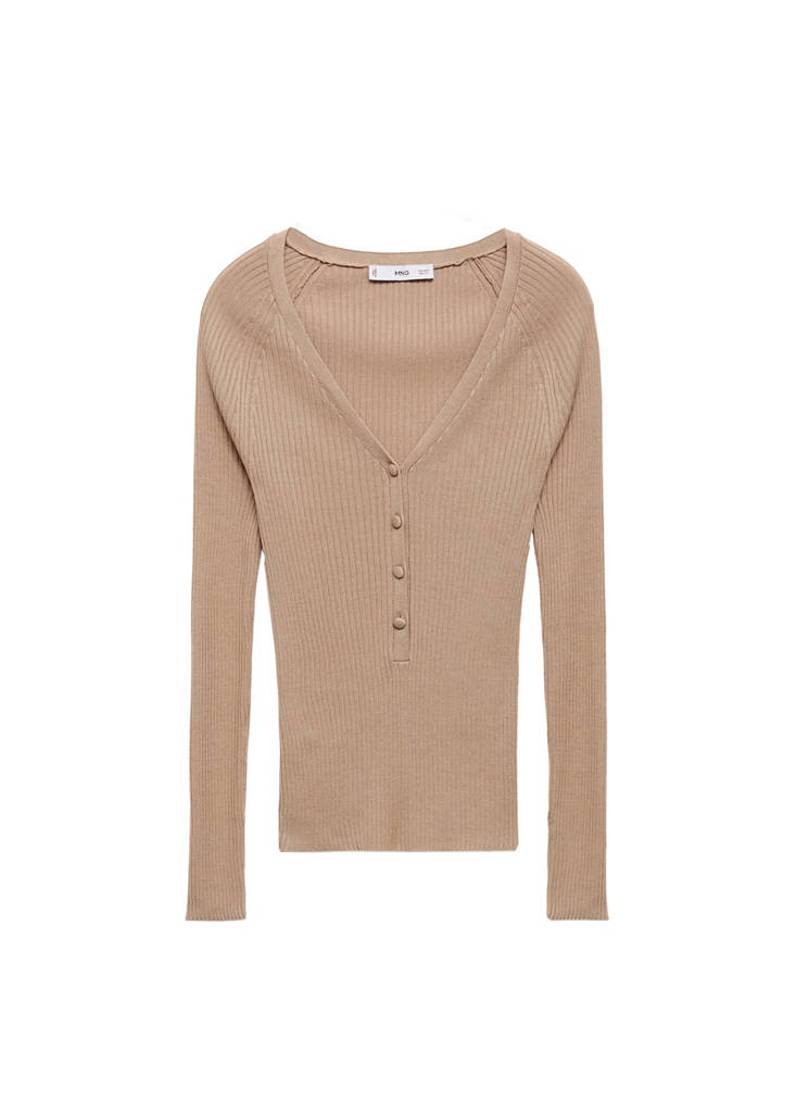 Pullover a costine con scollo a V