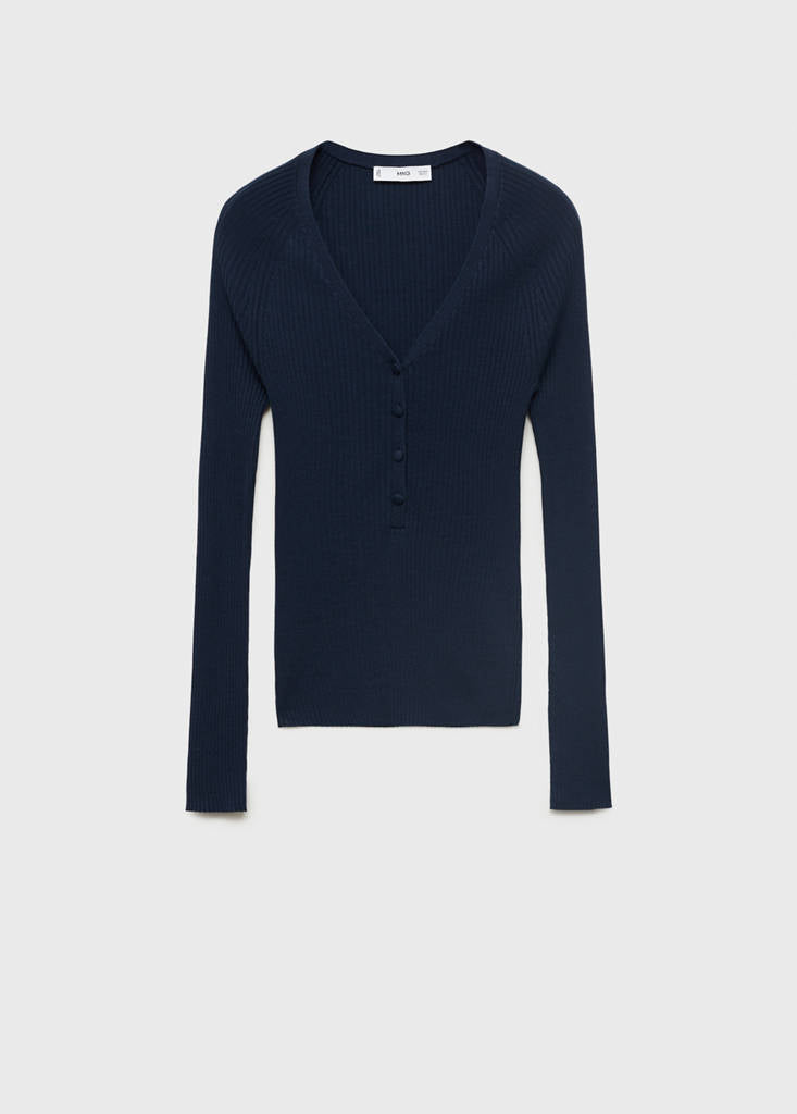 Pullover a Coste con Scollo a V