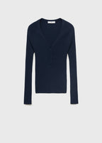 Pullover a Coste con Scollo a V