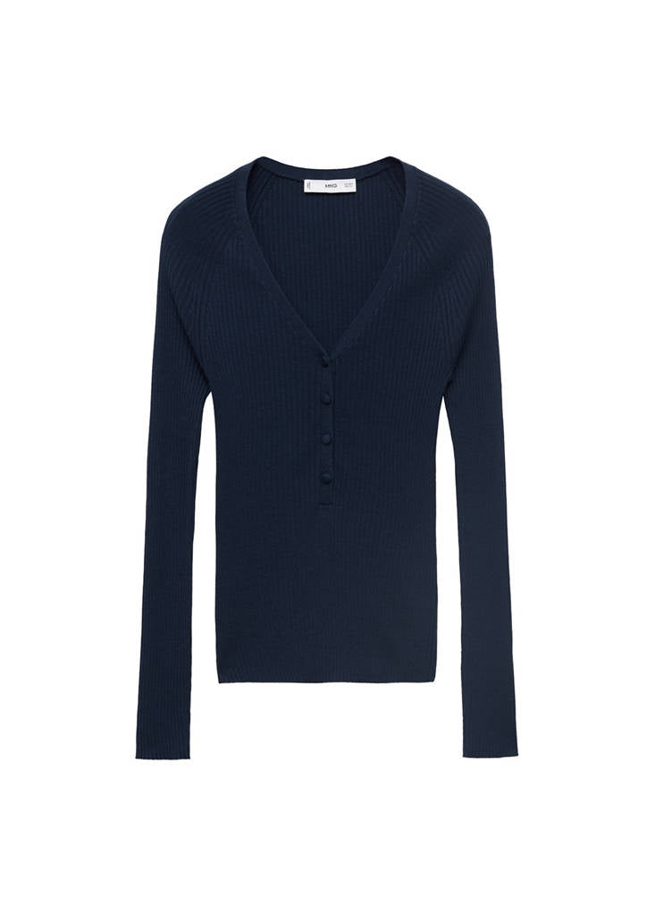 Pullover a Coste con Scollo a V