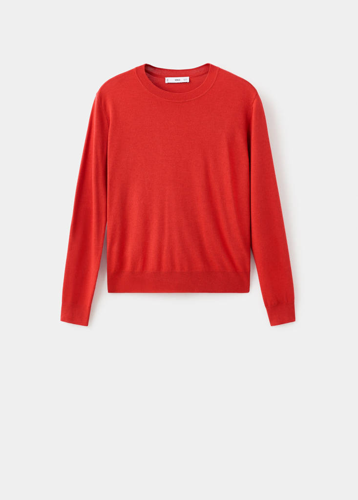 Finstrikket pullover med rund hals