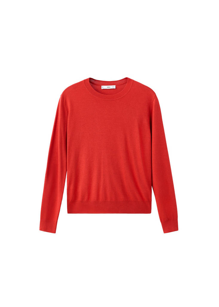 Finstrikket pullover med rund hals