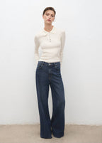 Pullover in Maglia a Coste con Collo Polo