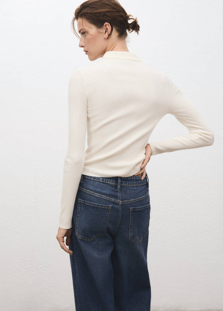 Pullover in Maglia a Coste con Collo Polo