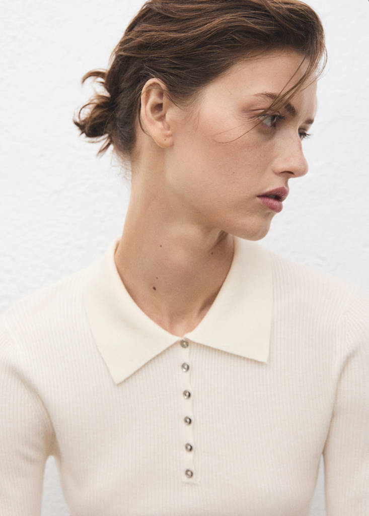 Pullover in Maglia a Coste con Collo Polo
