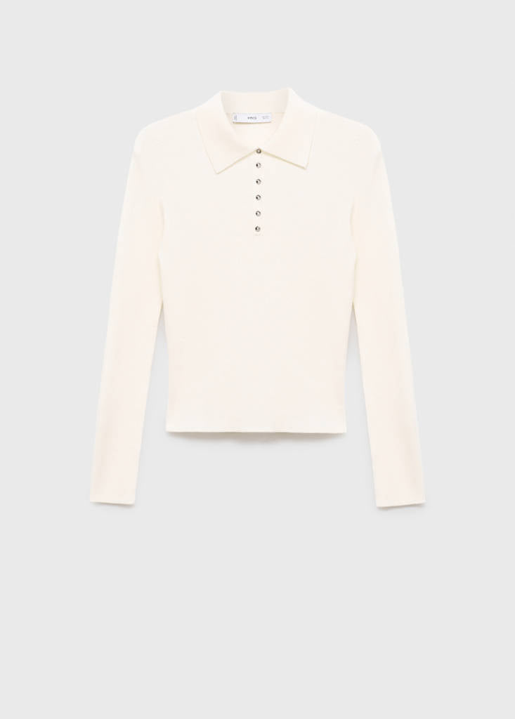 Pullover in Maglia a Coste con Collo Polo