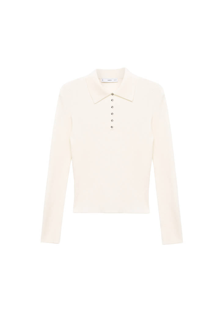 Pullover in Maglia a Coste con Collo Polo