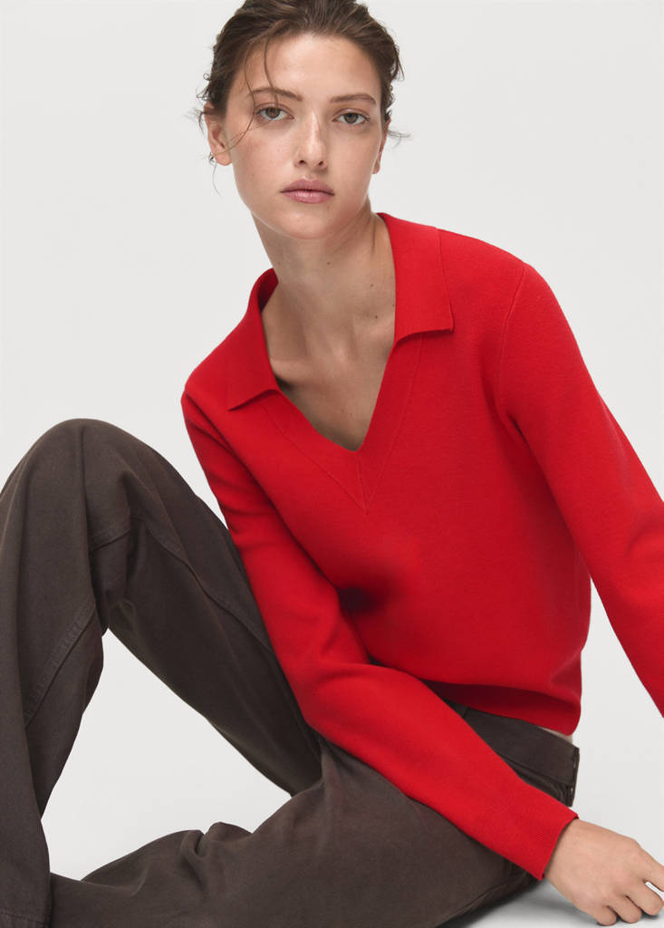 Pullover In Maglia Fine Con Scollo A V
