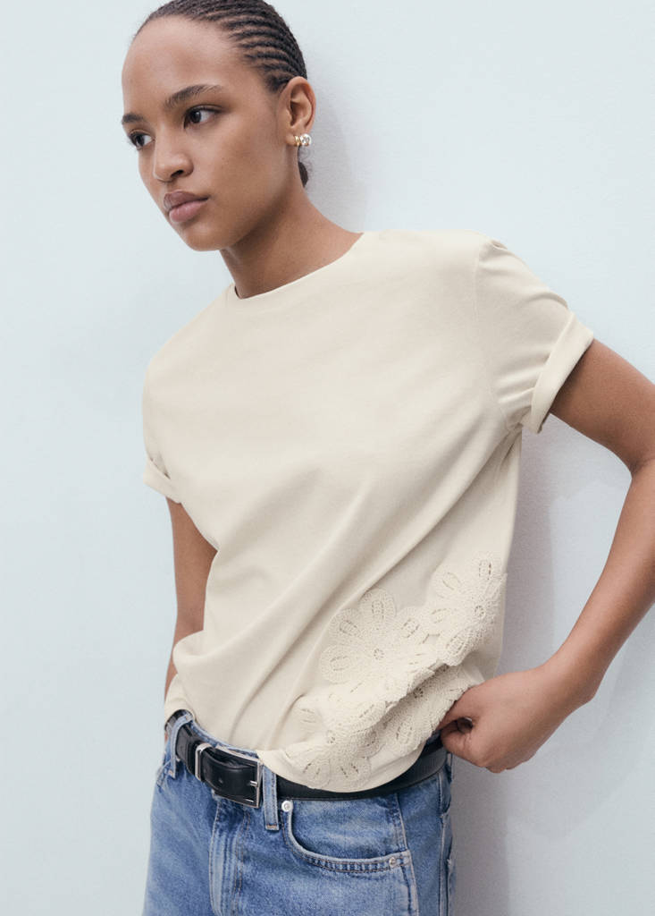 T-Shirt Coton Broderie À Fleur