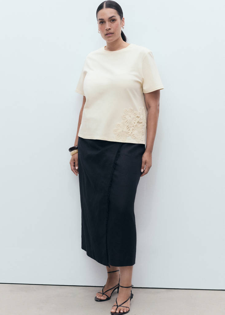 T-Shirt Coton Broderie À Fleur