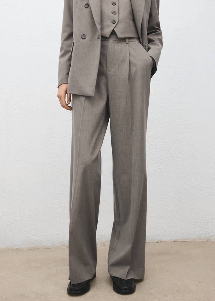 Pantaloni da completo dritti in lana mista