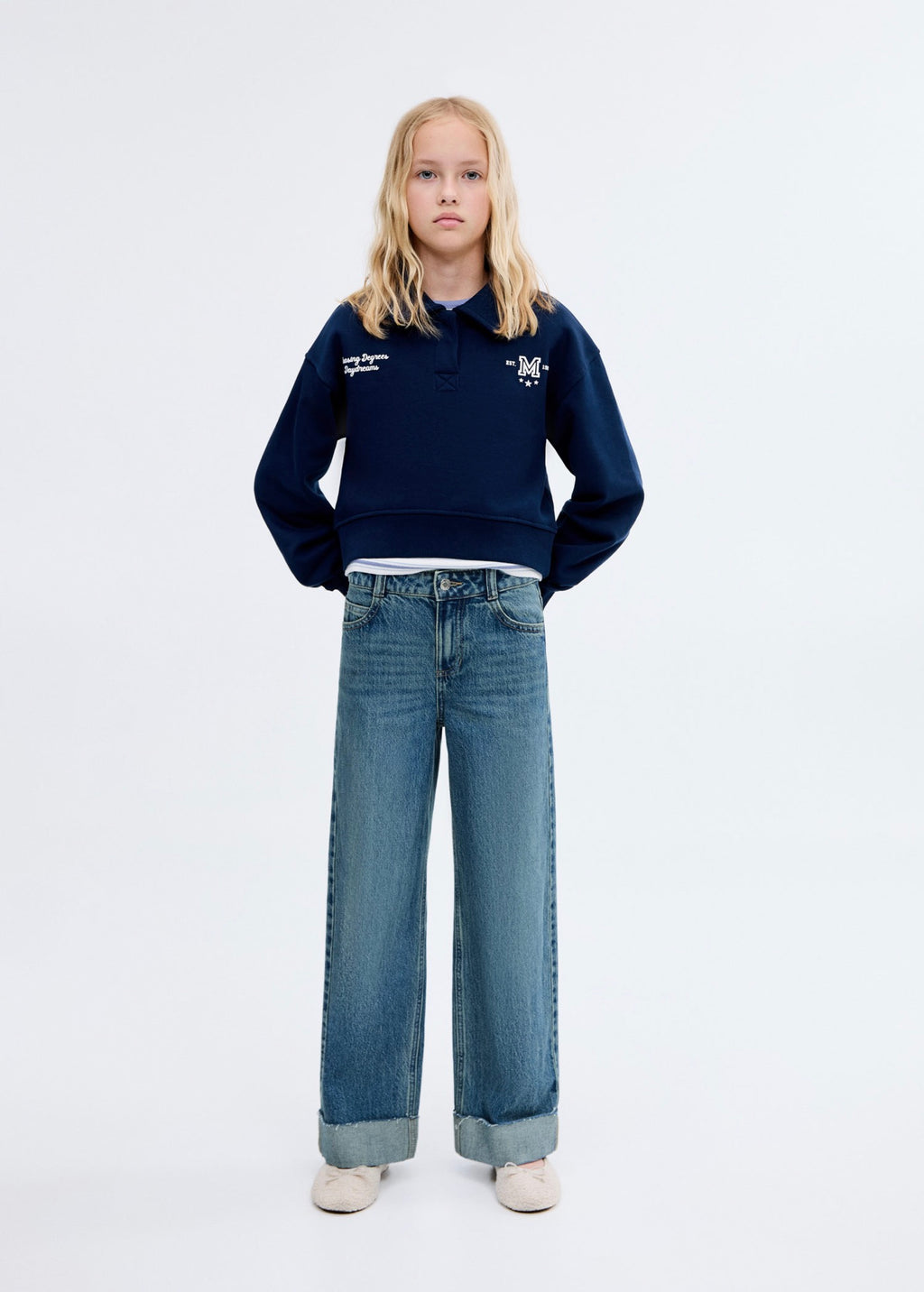 Jean Wide1 Bleu Moyen Vintage - Fille