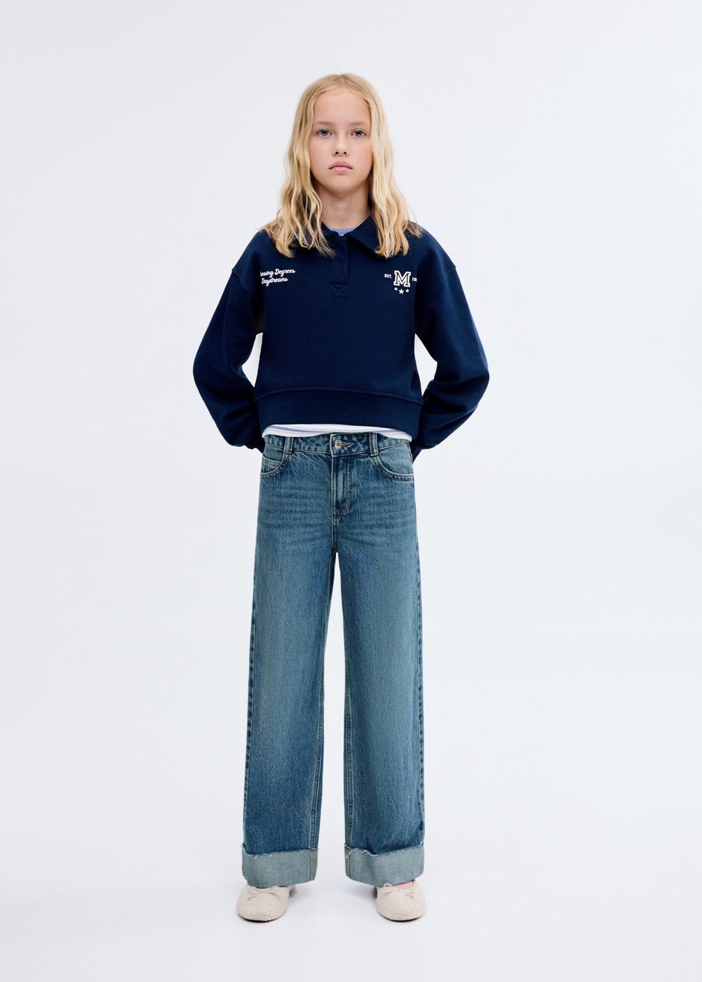 Jean Wide1 Bleu Moyen Vintage - Fille