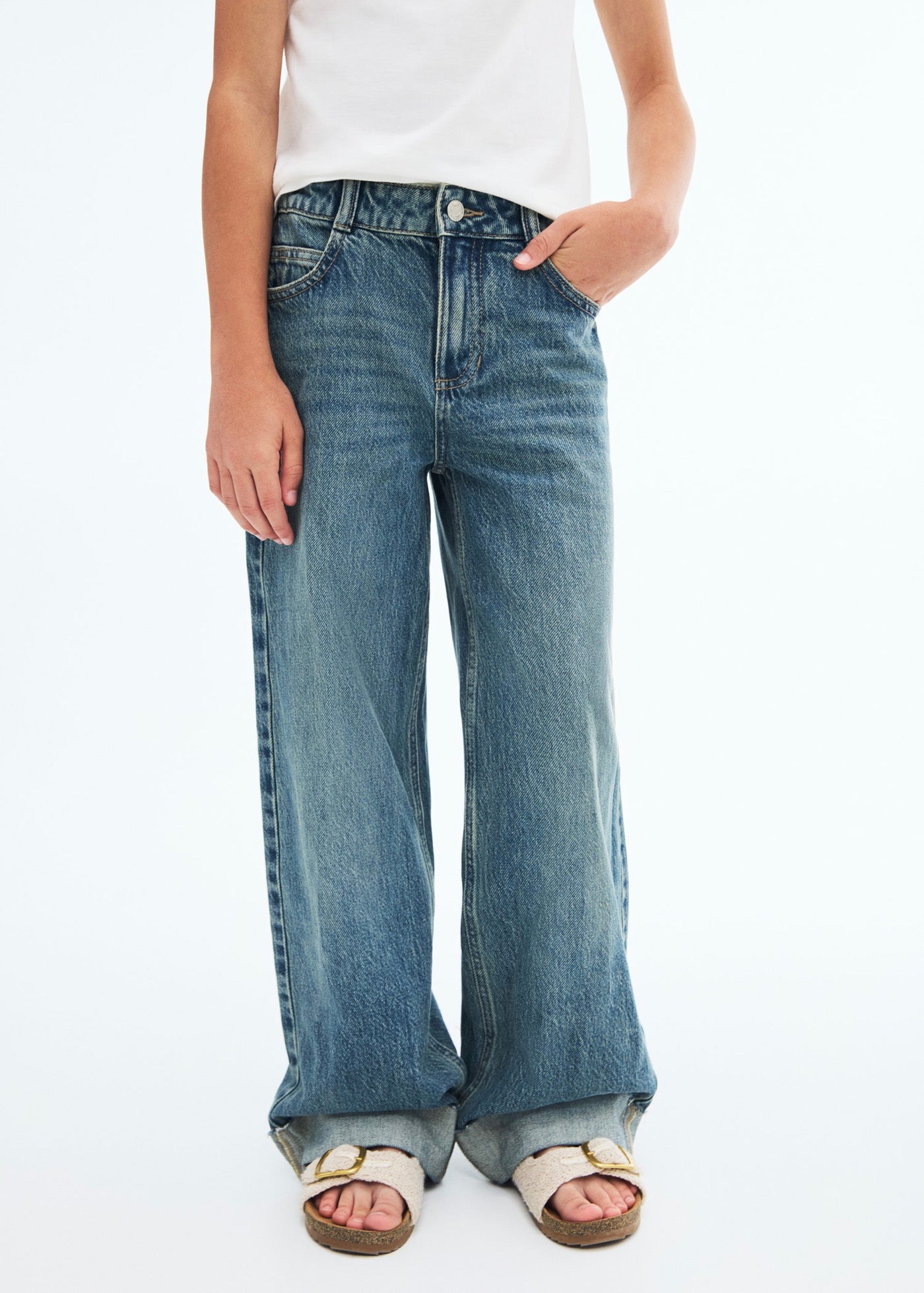Jean Wide1 Bleu Moyen Vintage - Fille