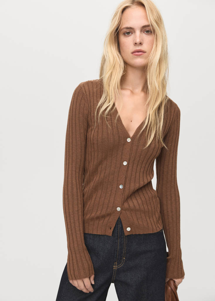 Fine-Knit Ribbed Cardigan