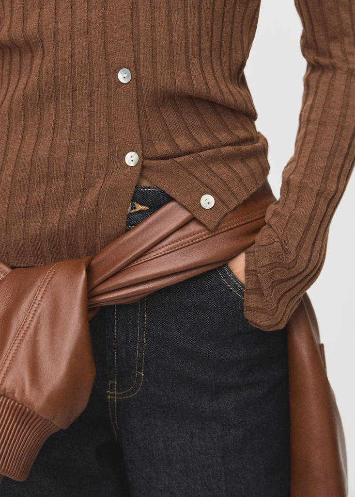 Fine-Knit Ribbed Cardigan