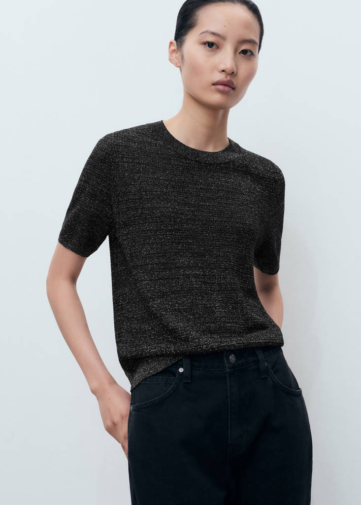 Sweter z lureksem i krótkim rękawem
