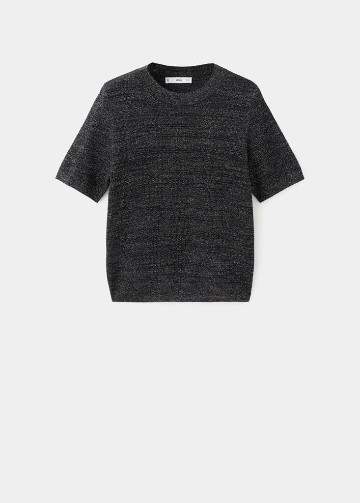 Sweter z lureksem i krótkim rękawem