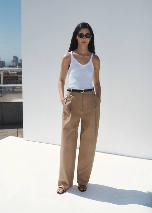Pantalon Coton Droit À Pinces