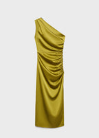 Robe Asymétrique Satinée Avec Fronce Latérale