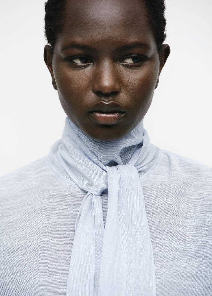 Textured Blouse with Scarf