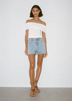 Short En Jean Droit Taille Haute