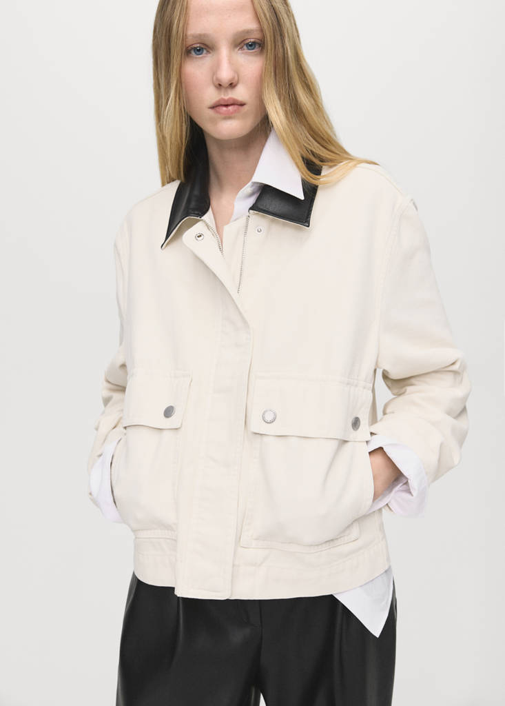 Parka in jeans con colletto a contrasto